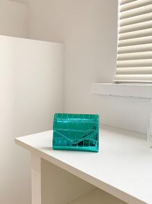 鳄鱼压纹翻盖口袋钱包小号双折超薄女士钱包 PU 皮革身份证简约时尚现代商务周年纪念情人节生日礼物女士女士礼物商务休闲女士钱包钱包小钱包 - 綠色 - 查看 7