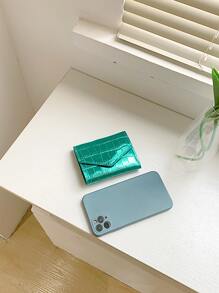 鳄鱼压纹翻盖口袋钱包小号双折超薄女士钱包 PU 皮革身份证简约时尚现代商务周年纪念情人节生日礼物女士女士礼物商务休闲女士钱包钱包小钱包 - 綠色 - 查看 8