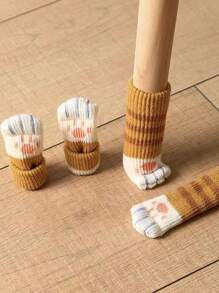 4pcs Paw Pattern Anti-Slip Table Leg Cover, Cute Chair Foot Pad For Home