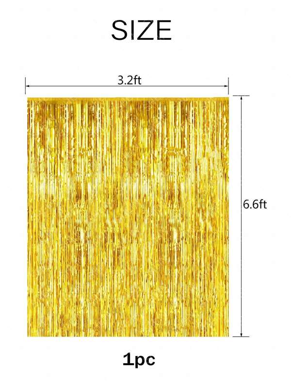 1pc Solid Color Decorative Tassel Curtain, Yellow Metallic Foil Fringe