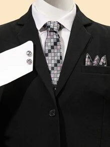 Men Plaid Pattern Tie & Bandana - Multicolor - View 1