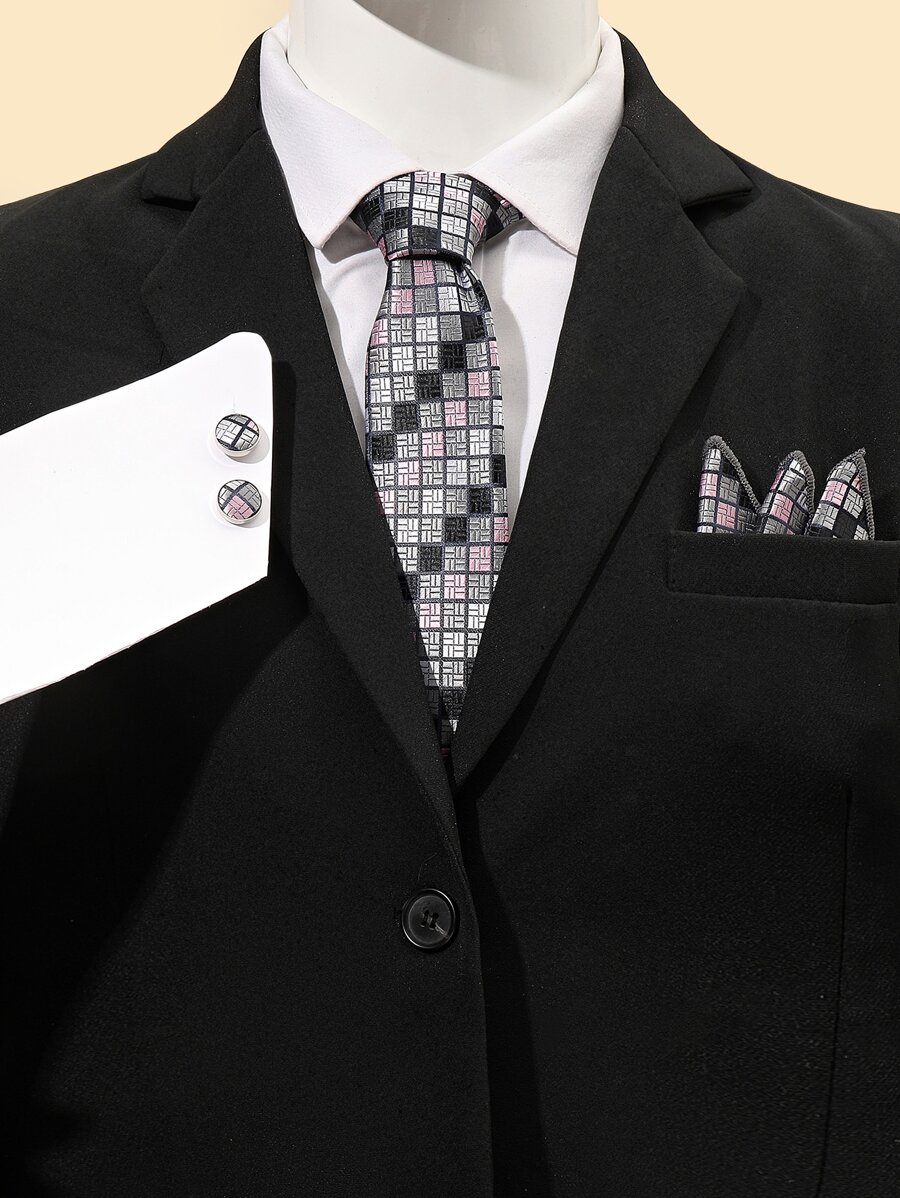 Men Plaid Pattern Tie & Bandana - Multicolor - View 1