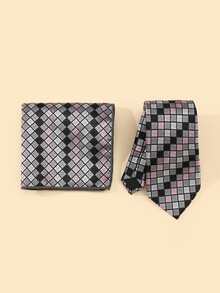 Men Plaid Pattern Tie & Bandana - Multicolor - View 2