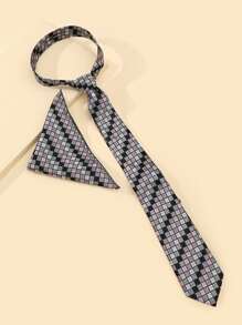 Men Plaid Pattern Tie & Bandana - Multicolor - View 3