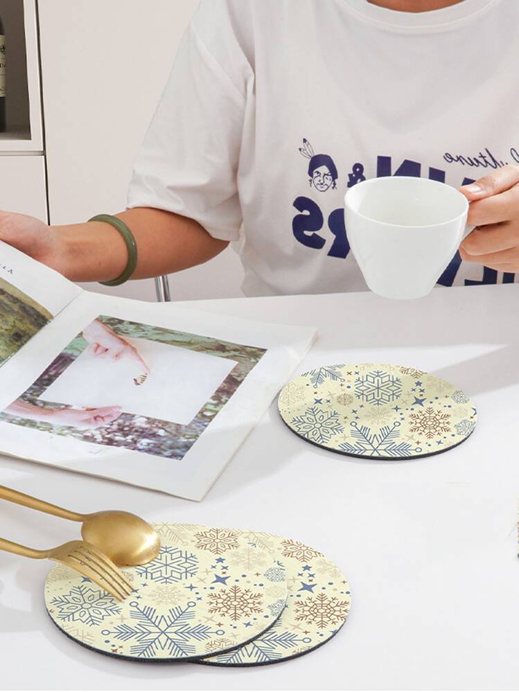 1 pièce En PVC Sous-bock , Motif Flocon De Neige Design Rond Set De Table Pour Cuisine - Multicolore - Voir 1