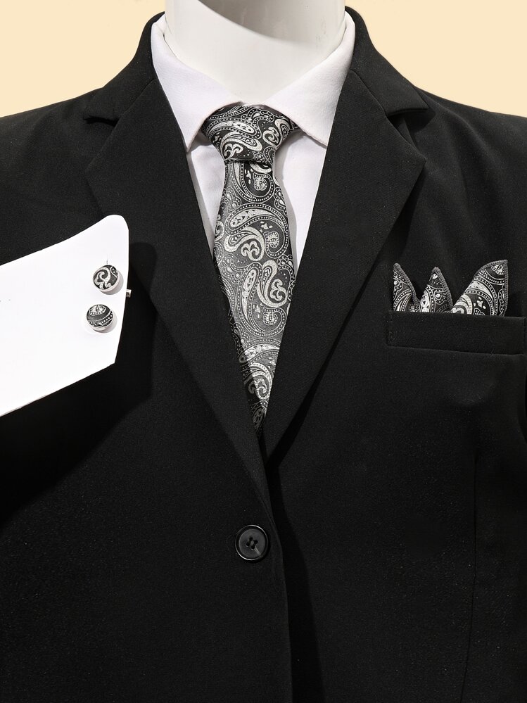 Men Paisley Pattern Tie & Bandana & Cufflinks - Multicolor - View 1