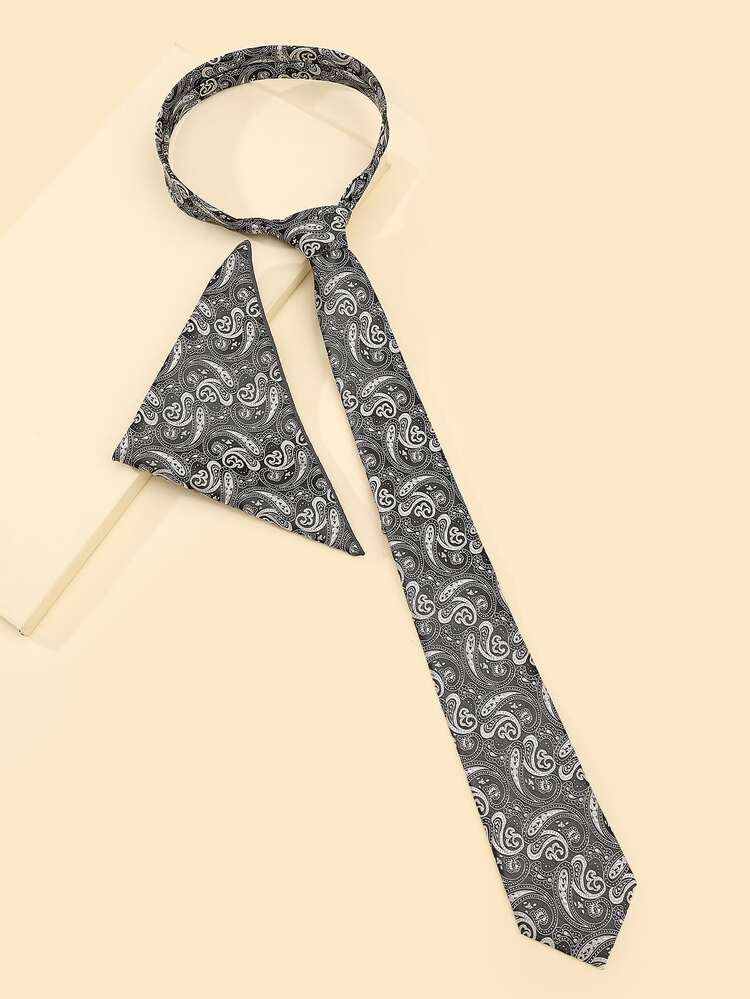 Men Paisley Pattern Tie & Bandana & Cufflinks - Multicolor - View 2