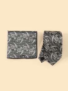 Men Paisley Pattern Tie & Bandana & Cufflinks - Multicolor - View 3
