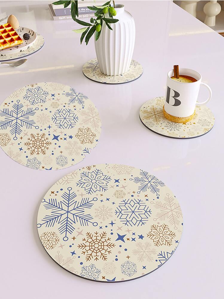 1 pièce En PVC Sous-bock , Motif Flocon De Neige Design Rond Set De Table Pour Cuisine - Multicolore - Voir 5