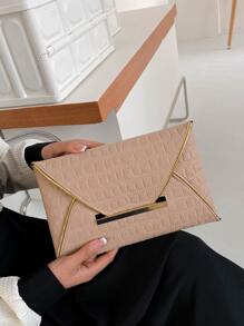 ly hợp Tương phản ràng buộc In cá sấu Đúng mốt - Màu be - Xem 4