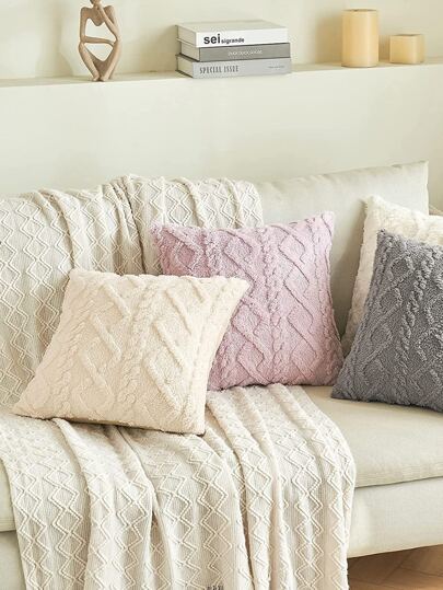 1pc Geometric Tufted Cushion Cover Without Filler, Beige Throw Pillow Case For Sofa