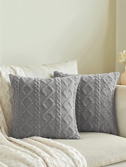 1pc Grey Cushion Cover Without Filler, Minimalist Fabric Tufted Decorative Throw Pillow Case For Home