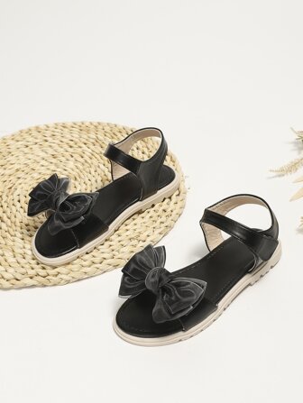preppy negro Sandalias con correa en el tobillo para con diseño de lazo con diseño de puntada Sandalias