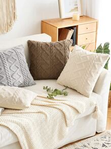 1入組幾何簇絨靠墊套無填充物咖啡棕色沙發抱枕套 - 咖啡棕 - 查看 4