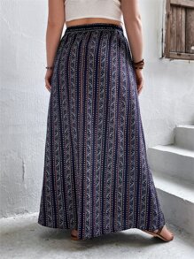 SHEIN VCAY 大碼滿版印花高衩半身裙 - 彩色 - 查看 5