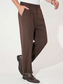Manfinity Men Solid Slant Pocket Suit Pants - Chocolate Brown - View 1