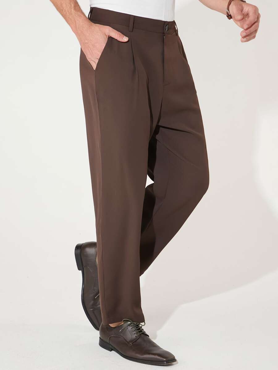 Manfinity Men Solid Slant Pocket Suit Pants - Chocolate Brown - View 1