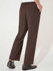 Manfinity Men Solid Slant Pocket Suit Pants - Chocolate Brown - View 2