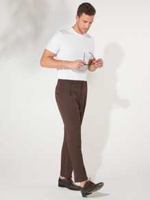 Manfinity Men Solid Slant Pocket Suit Pants - Chocolate Brown - View 3