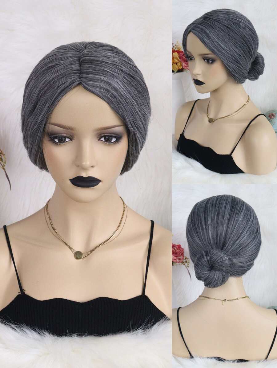 Ngắn Cosplay Tóc Giả Tổng Hợp Bun - Xám - Xem 1