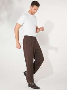 Manfinity Men Solid Slant Pocket Suit Pants - Chocolate Brown - View 4