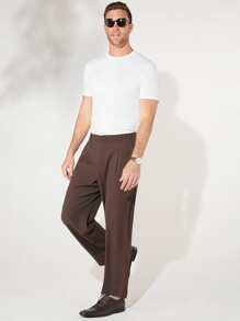 Manfinity Men Solid Slant Pocket Suit Pants - Chocolate Brown - View 5