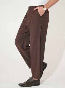 Manfinity Men Solid Slant Pocket Suit Pants - Chocolate Brown - View 7