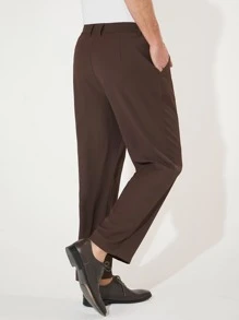 Manfinity Men Solid Slant Pocket Suit Pants - Chocolate Brown - View 8