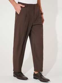Manfinity Men Solid Slant Pocket Suit Pants - Chocolate Brown - View 9