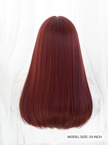 1 extensión de cabello liso sintético resistente al calor de 24 pulgadas de largo en estilo de corte princesa con gorro de peluca rojo rosa, aspecto suave y natural, adecuado para uso diario