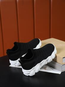 男孩透氣一腳蹬運動黑色織物老爹鞋