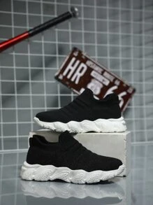 男孩透氣一腳蹬運動黑色織物老爹鞋