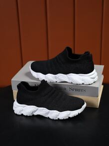 男孩透氣一腳蹬運動黑色織物老爹鞋