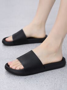 Cool Black Slide Shoes For Men, Single Band Slides - Black - View 3