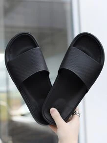 Cool Black Slide Shoes For Men, Single Band Slides - Black - View 4