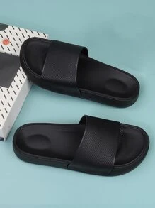 Cool Black Slide Shoes For Men, Single Band Slides - Black - View 5