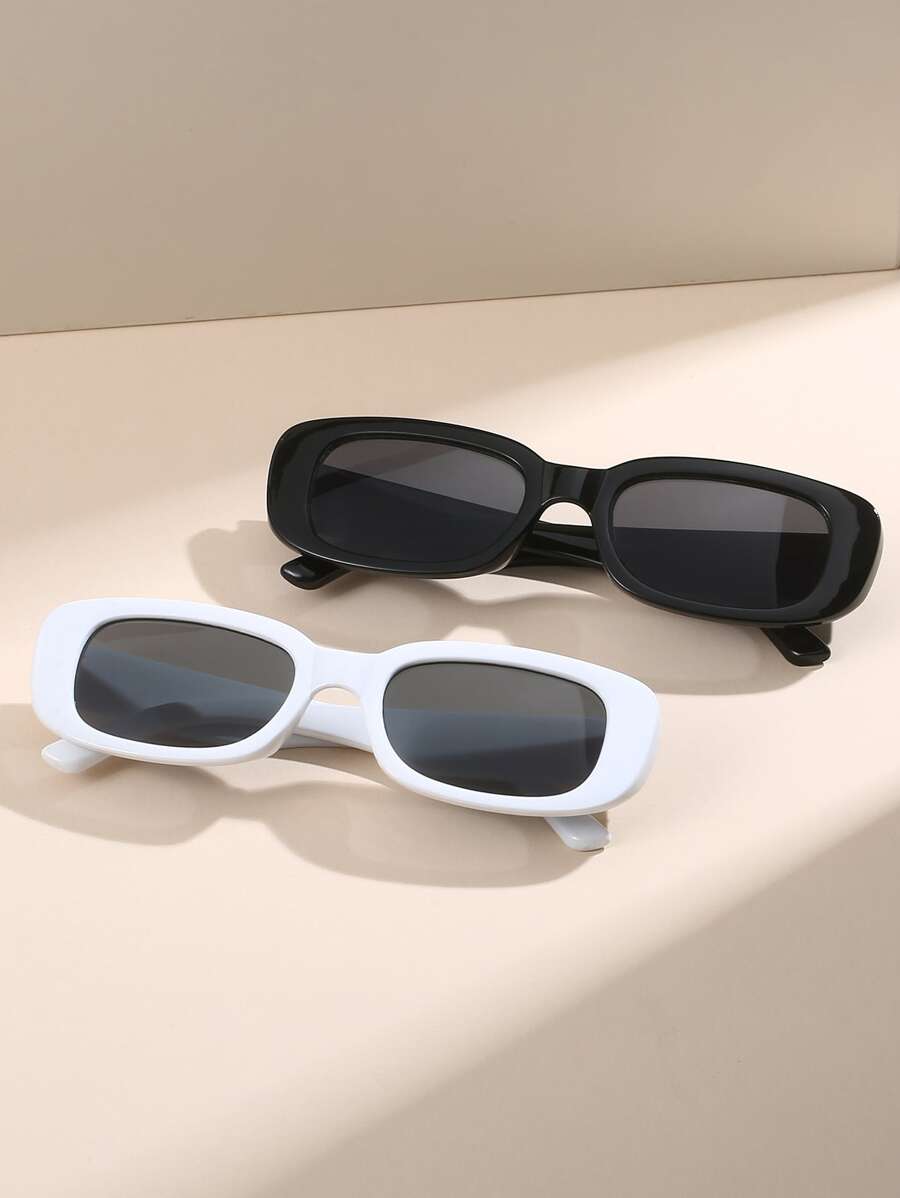 2pcs Geometric Simple Plastic Jelly Color Frame Decorative Fashion Glasses For Summer Beach Vacation,Outdoor,Travel - Grey - View 1