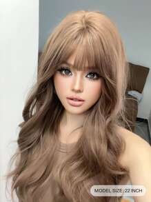 1個合成高溫捲曲棕色假髮,長22英寸,由纖維製成,適合日常使用,自然逼真的假髮。