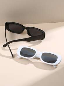 2pcs Geometric Simple Plastic Jelly Color Frame Decorative Fashion Glasses For Summer Beach Vacation,Outdoor,Travel - Grey - View 2