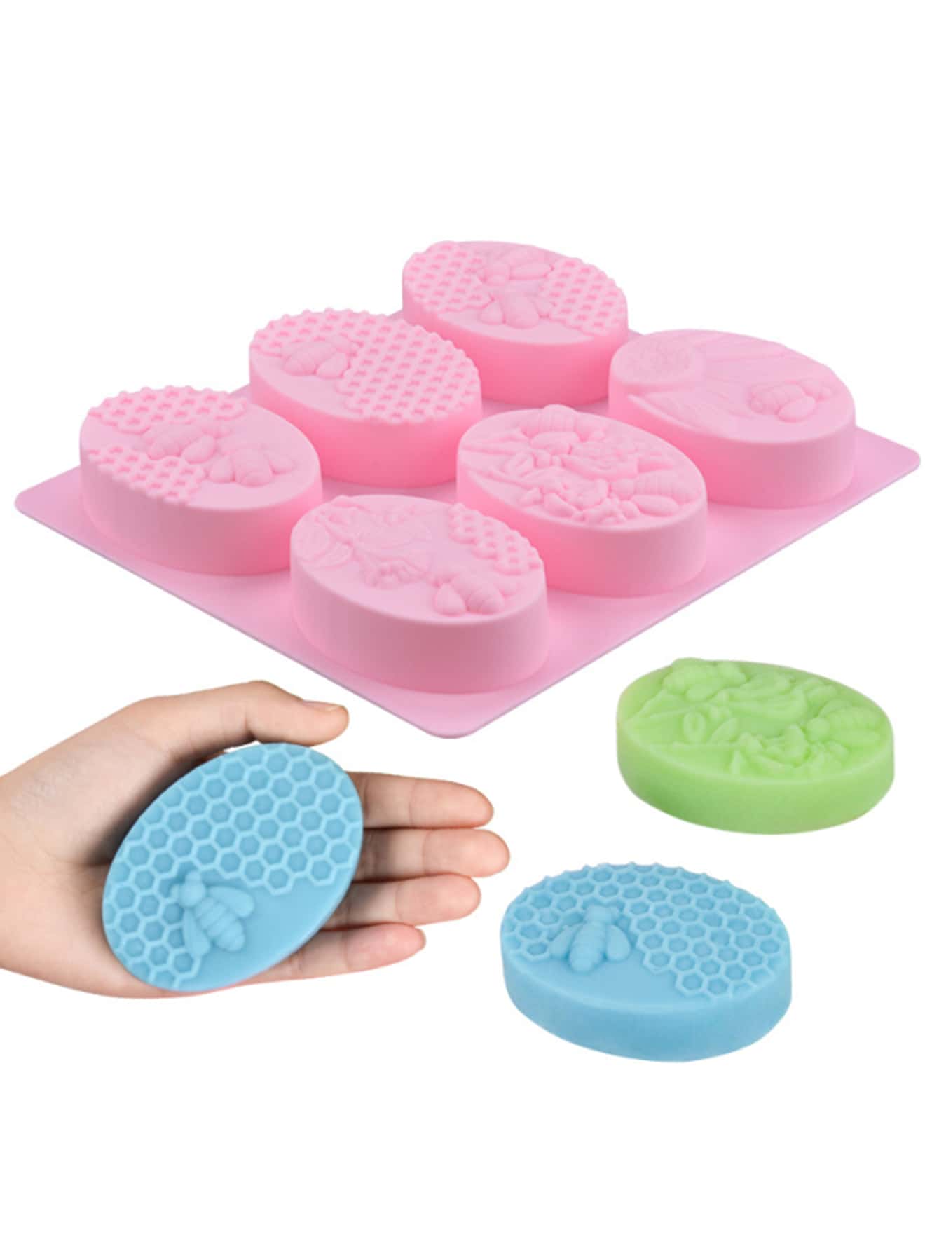 1入組蜂窩紋理形狀DIY矽膠素色粉色多格矽膠模具DIY - 粉色 - 查看 1