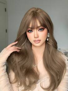 件 22 吋長合成耐熱捲曲棕色假髮，由纖維製成，適合日常使用，自然逼真的假髮 - 棕色 - 查看 2