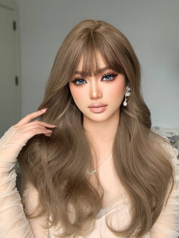 1pc 22 Inches Long Synthetic Heat-resistant Curly Brown Wig, Made Of Fiber, Suitable For Daily Use, Natural And Realistic Looking Hairpiece