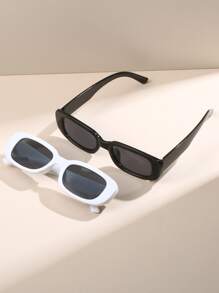 2pcs Geometric Simple Plastic Jelly Color Frame Decorative Fashion Glasses For Summer Beach Vacation,Outdoor,Travel - Grey - View 4