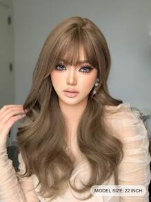 件 22 吋長合成耐熱捲曲棕色假髮，由纖維製成，適合日常使用，自然逼真的假髮 - 棕色 - 查看 3