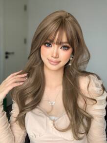 件 22 吋長合成耐熱捲曲棕色假髮，由纖維製成，適合日常使用，自然逼真的假髮 - 棕色 - 查看 5