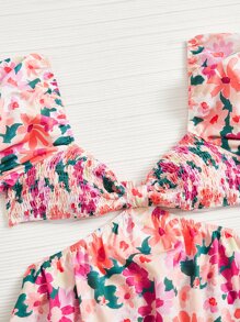 Soleia 滿版印花腰部鏤空泡泡袖連衣裙 - 彩色 - 查看 3