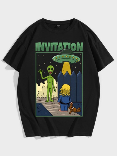 Guys Cotton Alien & Letter Graphic Tee