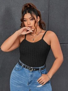 SHEIN EZwear Plus Solid Cami Top - Black - View 1