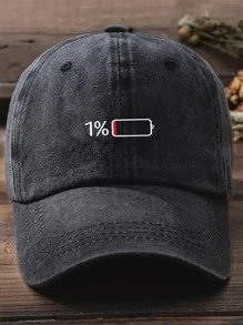 1pc Unisex Y2k Style Printed Battery Percentage Sun Hat For Outdoor Sports, Sun Protection, Daily Commute - Black - View 1