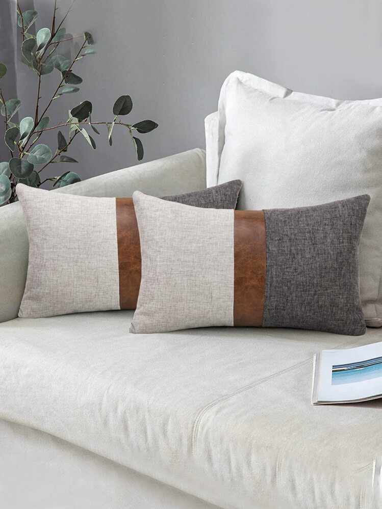 半件装农舍风格拼布抱枕套，沙发靠垫套（不含枕芯） - 彩色 - 查看 5